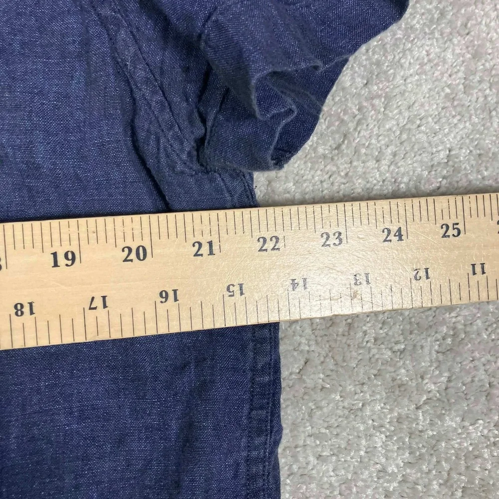 Banana Republic Button Down Shirt Mens Large Navy Blue 100% Linen Slim Fit